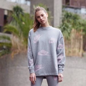 Nike Furtura Logo Print Grey and Pink Sweatshirt  Medium